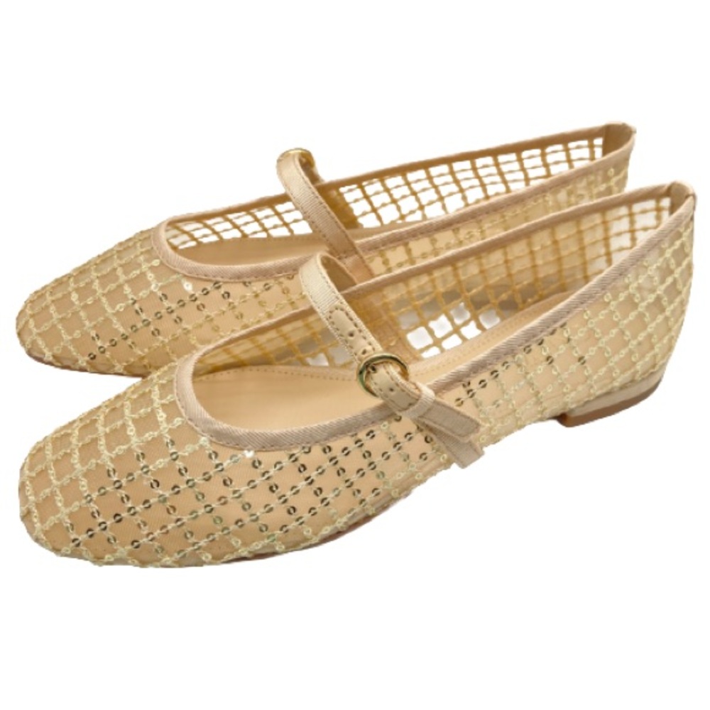J. Crew Beige and Gold sequin Women's Flats 7 - Picture 2 of 8